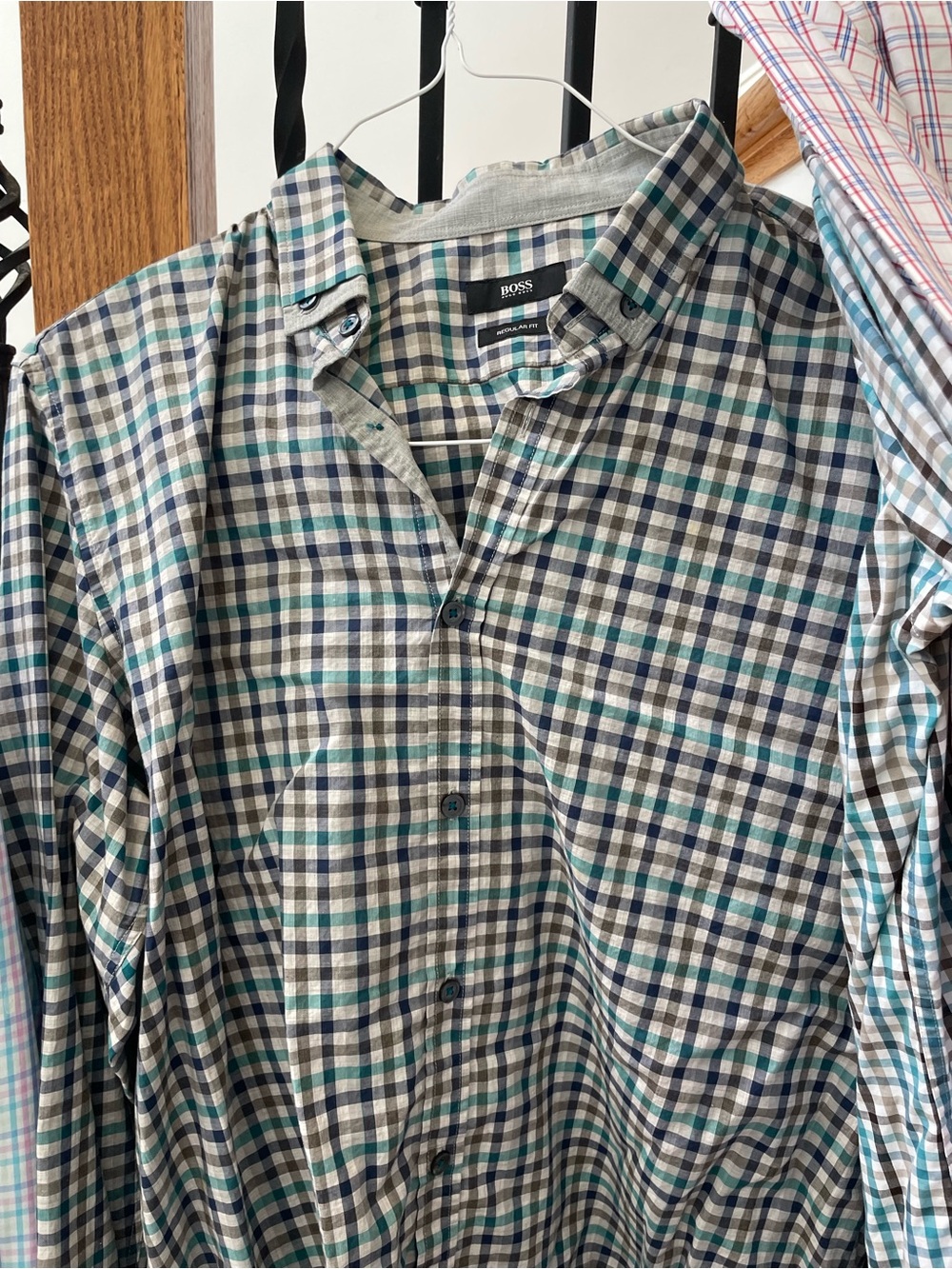 BOSS Green, Navy & White Plaid Button-Down Shirt